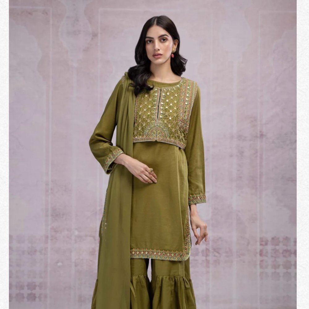 Green Shalwar Kameez with Vest